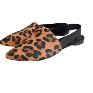 SOLE SOCIETY Kaniesa Leopard Cow Hair Pointed Toe Flats. Black/Tan Size 7.5